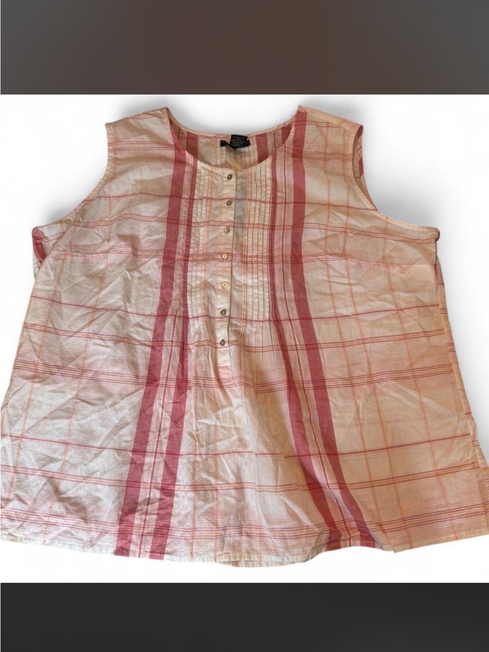 Preswick & Moore Pink Plaid Sleeveless Button Front Camisole
